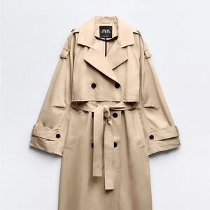 Zara Women's Tan Double-Breasted Trench Coat